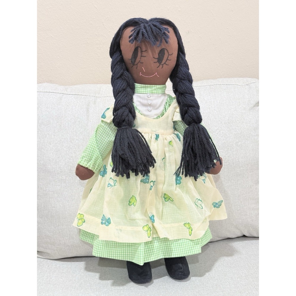 Handmade Lovely Embroidery Face Black Cloth Doll With Dress And Pantaloons